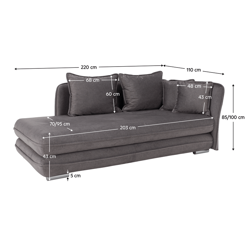 Casa si Gradina - Gradina si terasa - Mobilier exterior - Scaune si sezlonguri gradina - sezlong cu spatiu de depozitare, gri, dreapta, LAMBA - Infinity.ro