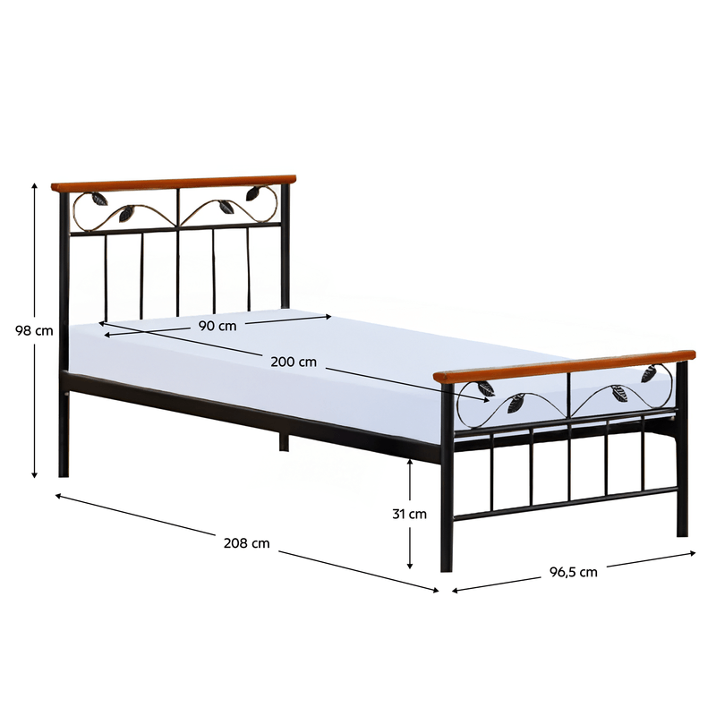 Casa si Gradina - Mobilier - Paturi si accesorii - Paturi - Cadru pat cu somiera lamelara, lemn cires/metal, 90x200, MORENA NEW - Infinity.ro