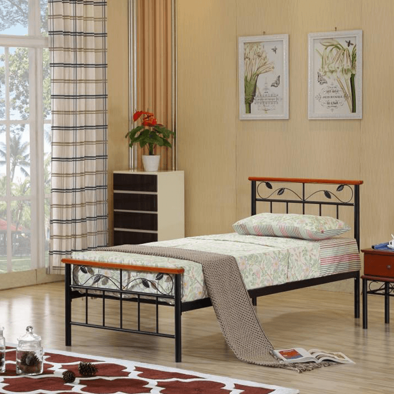 Casa si Gradina - Mobilier - Paturi si accesorii - Paturi - Cadru pat cu somiera lamelara, lemn cires/metal, 90x200, MORENA NEW - Infinity.ro