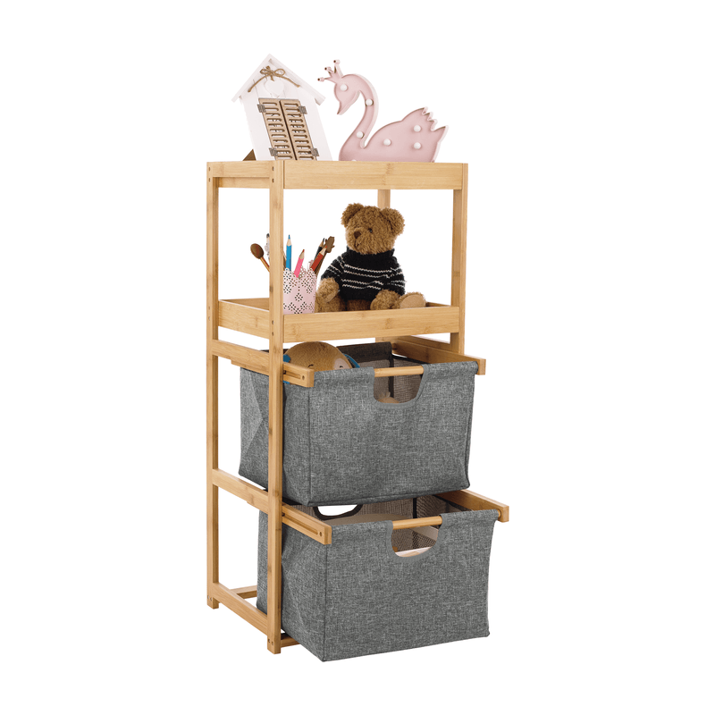 Casa si Gradina - Mobilier - Biblioteci si rafturi - Rafturi - Raft, lacuit bambus/ tesatura gri, KELANA - Infinity.ro