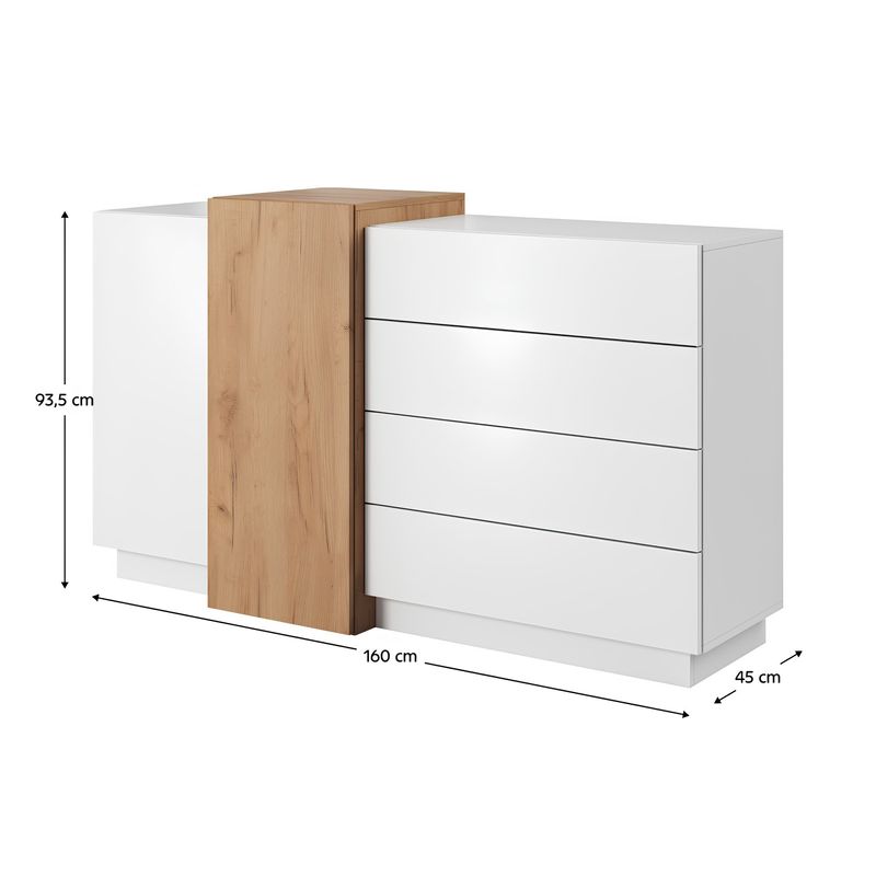 Casa si Gradina - Mobilier - Comode si corpuri - Comode - Comoda 2D4S, alb / stejar craft auriu, TRIO - Infinity.ro