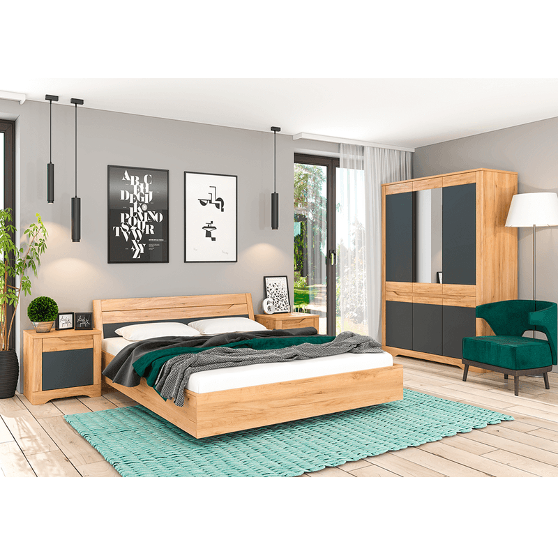 Casa si Gradina - Mobilier - Paturi si accesorii - Paturi - Pat, stejar craft auriu / gri grafit, FIDEL - Infinity.ro