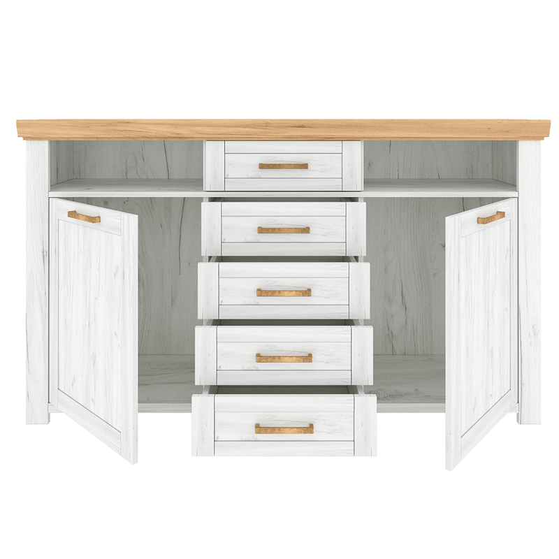 Casa si Gradina - Mobilier - Biblioteci si rafturi - Rafturi - Scrin E, stejar craft auriu / stejar craft alb, SUDBURY - Infinity.ro