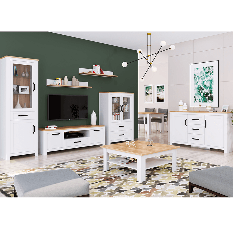 Casa si Gradina - Mobilier - Comode si corpuri - Comode - Scrin, alb alba / stejar craft auriu, LANZETTE E - Infinity.ro