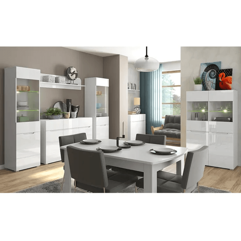 Casa si Gradina - Mobilier - Dulapuri si sifoniere - Dulapuri - Vitrina 2D2W, alb / alb cu luciu extra ridicat HG, JOLK - Infinity.ro