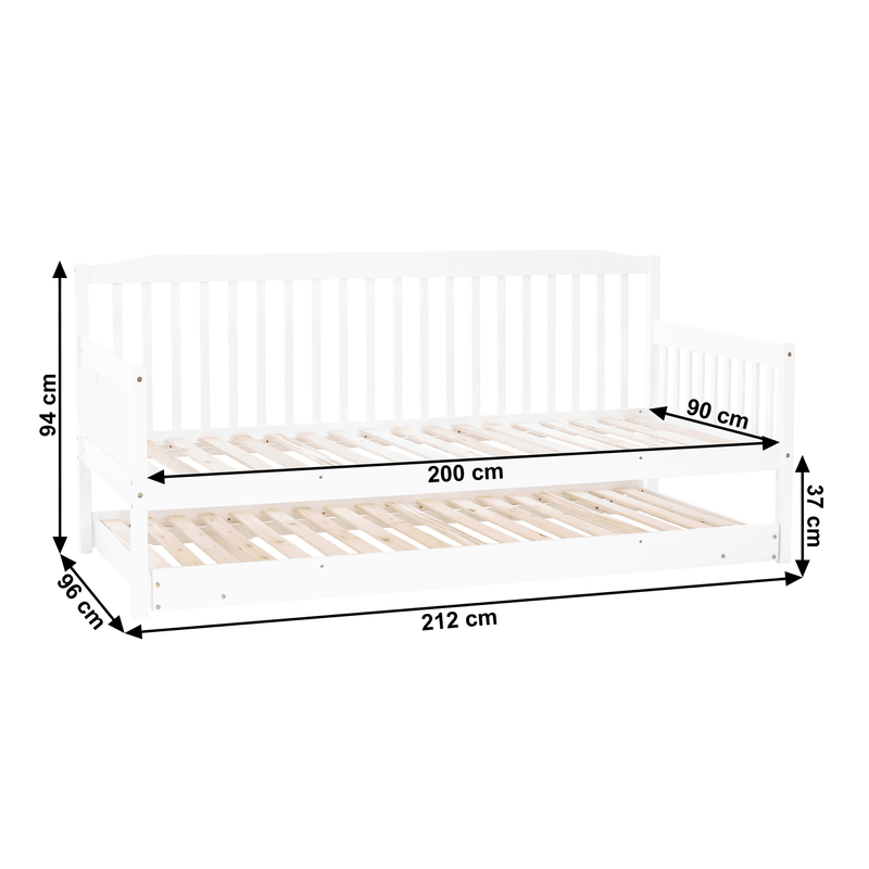 Casa si Gradina - Mobilier - Paturi si accesorii - Paturi - Pat extensibil pentru copii cu pat , alb, lemn masiv, PEDREZA - Infinity.ro