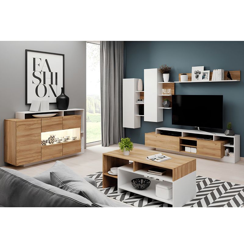 Casa si Gradina - Mobilier - Seturi de mobilier - Seturi living - Mobilier living, stejar grandson/alb, ALICANTE - Infinity.ro