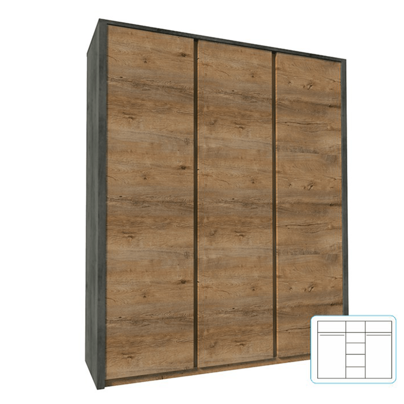 Casa si Gradina - Mobilier - Dulapuri si sifoniere - Dulapuri - Dulap cu trei usi, stejar lefkas inchis/gri, MONTANA S3D - Infinity.ro