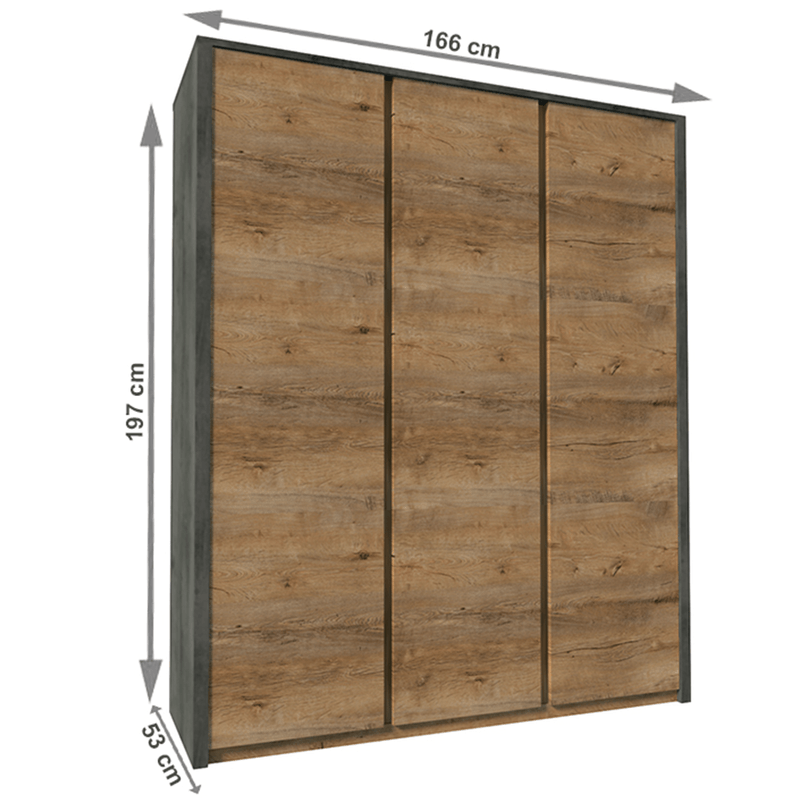 Casa si Gradina - Mobilier - Dulapuri si sifoniere - Dulapuri - Dulap cu trei usi, stejar lefkas inchis/gri, MONTANA S3D - Infinity.ro