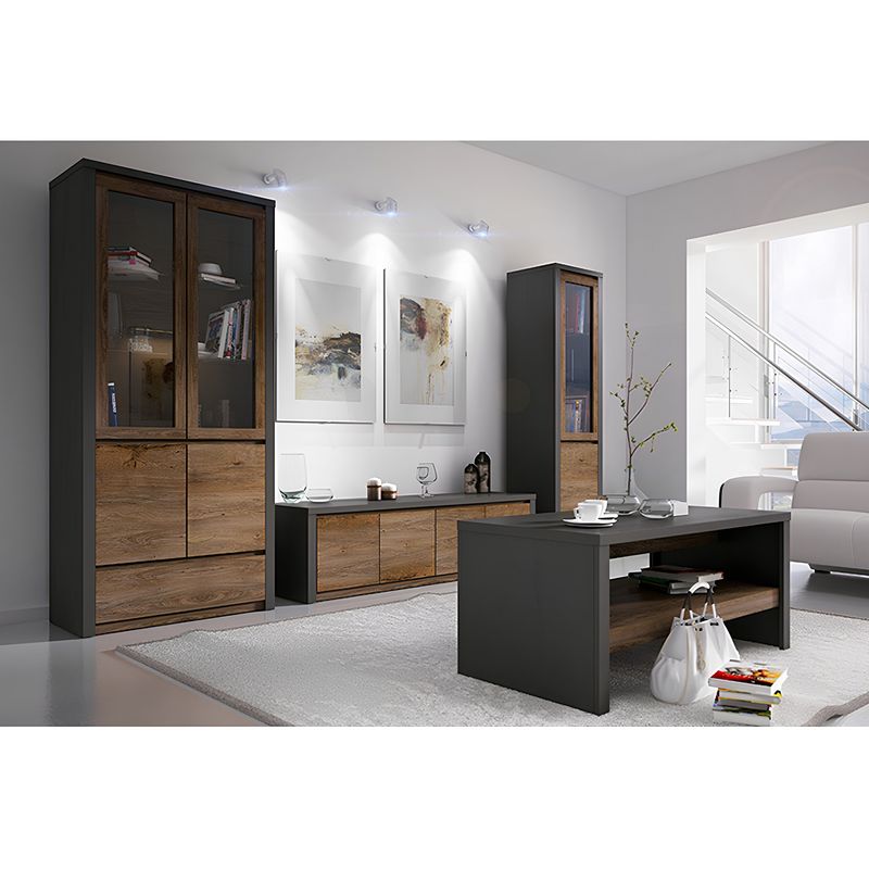 Casa si Gradina - Mobilier - Dulapuri si sifoniere - Dulapuri - Vitrina, stejar lefkas inchis/gri, MONTANA W2D - Infinity.ro