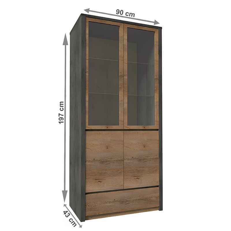 Casa si Gradina - Mobilier - Dulapuri si sifoniere - Dulapuri - Vitrina, stejar lefkas inchis/gri, MONTANA W2D - Infinity.ro