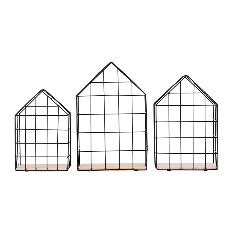 Casa si Gradina - Mobilier - Biblioteci si rafturi - Rafturi - Set de 3 rafturi, natural/negru, AZURI - Infinity.ro