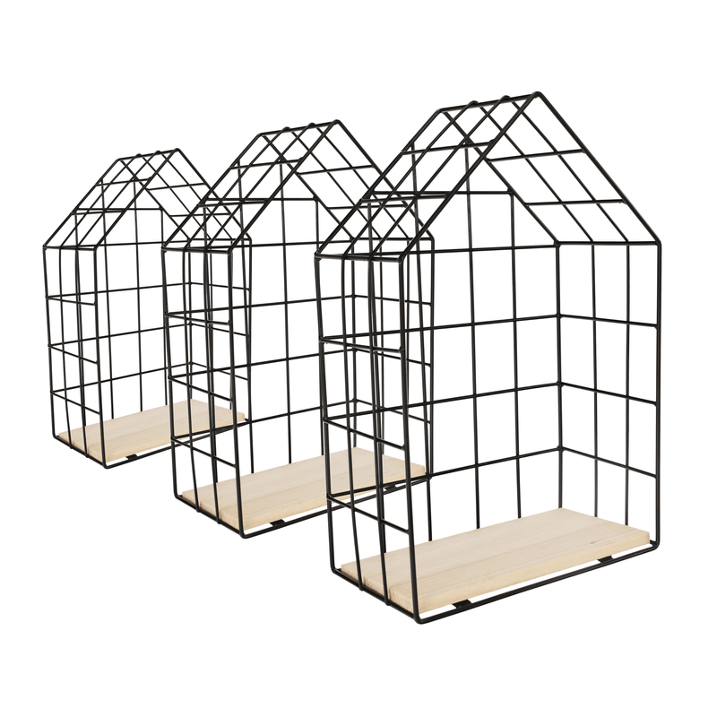 Casa si Gradina - Mobilier - Biblioteci si rafturi - Rafturi - Set de 3 rafturi, natural/negru, AZURI - Infinity.ro