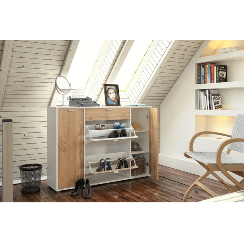 Casa si Gradina - Mobilier - Dulapuri si sifoniere - Dulapuri pantofi - Pantofar, alb/stejar wotan, ANABELA - Infinity.ro