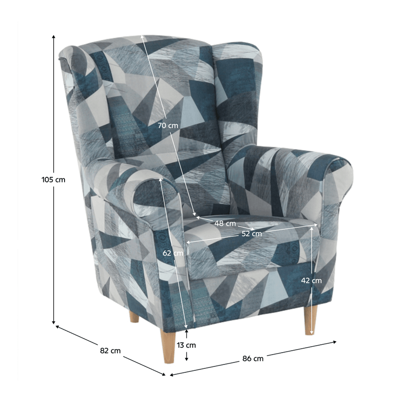 Casa si Gradina - Mobilier - Scaune si fotolii - Fotolii - Fotoliu, material gri-albastru cu model, CHARLOT - Infinity.ro