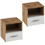 Casa si Gradina - Mobilier - Comode si corpuri - Noptiere - Noptiera, 2 buc, stejar wotan/alba, GABRIELA - Infinity.ro