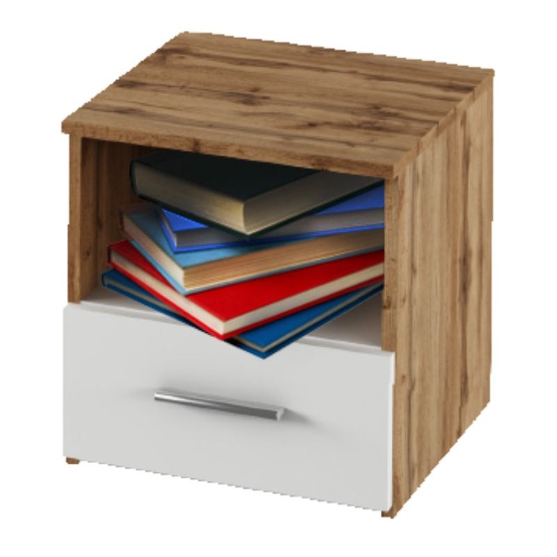 Casa si Gradina - Mobilier - Comode si corpuri - Noptiere - Noptiera, 2 buc, stejar wotan/alba, GABRIELA - Infinity.ro