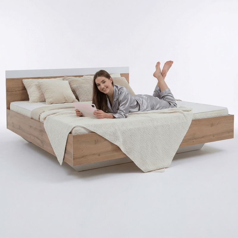 Casa si Gradina - Mobilier - Paturi si accesorii - Paturi - Pat dublu, 180x200, stejar wotan/alb, GABRIELA - Infinity.ro