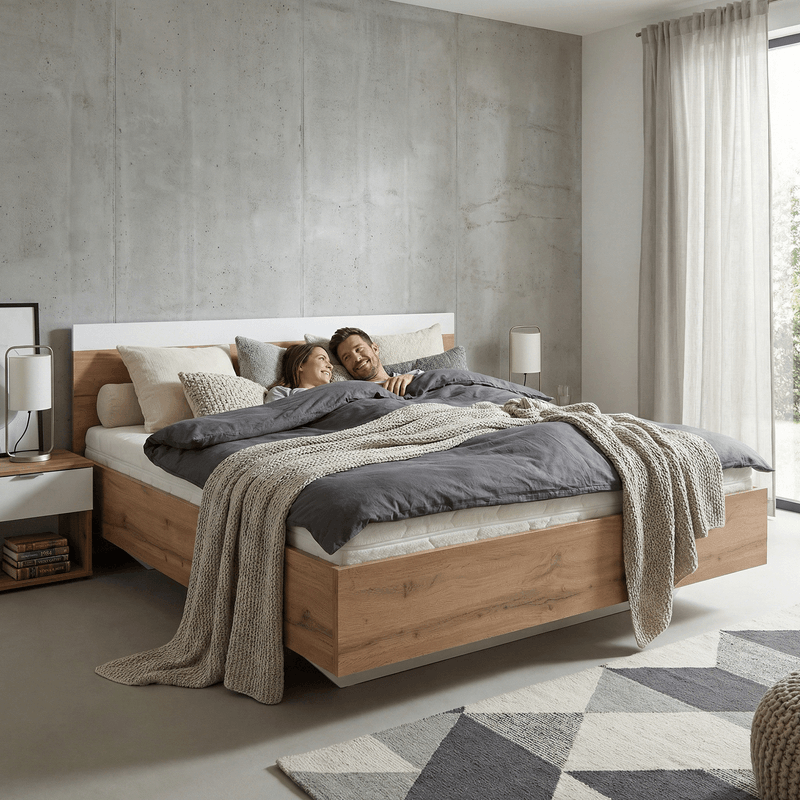 Casa si Gradina - Mobilier - Paturi si accesorii - Paturi - Pat dublu, 180x200, stejar wotan/alb, GABRIELA - Infinity.ro