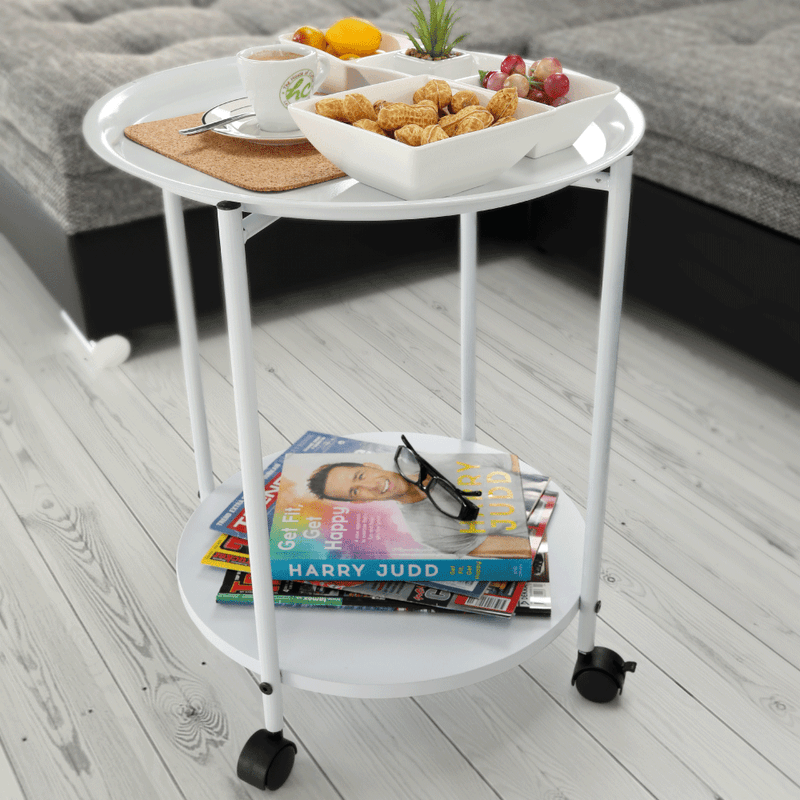 Casa si Gradina - Mobilier - Mese si birouri - Masute de cafea - Masuta portabila cu roti, alb, DERIN - Infinity.ro