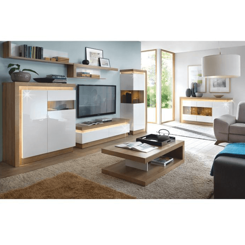 Casa si Gradina - Mobilier - Mese si birouri - Masute de cafea - Masuta de cafea LYOT01, stejar riviera/alb cu luciu extra ridicat, LEONARDO - Infinity.ro