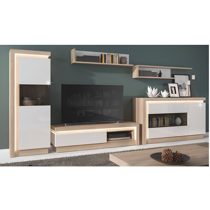 Casa si Gradina - Mobilier - Biblioteci si rafturi - Rafturi - Polita LYOP03, stejar riviera/alb cu luciu extra ridicat, LEONARDO - Infinity.ro