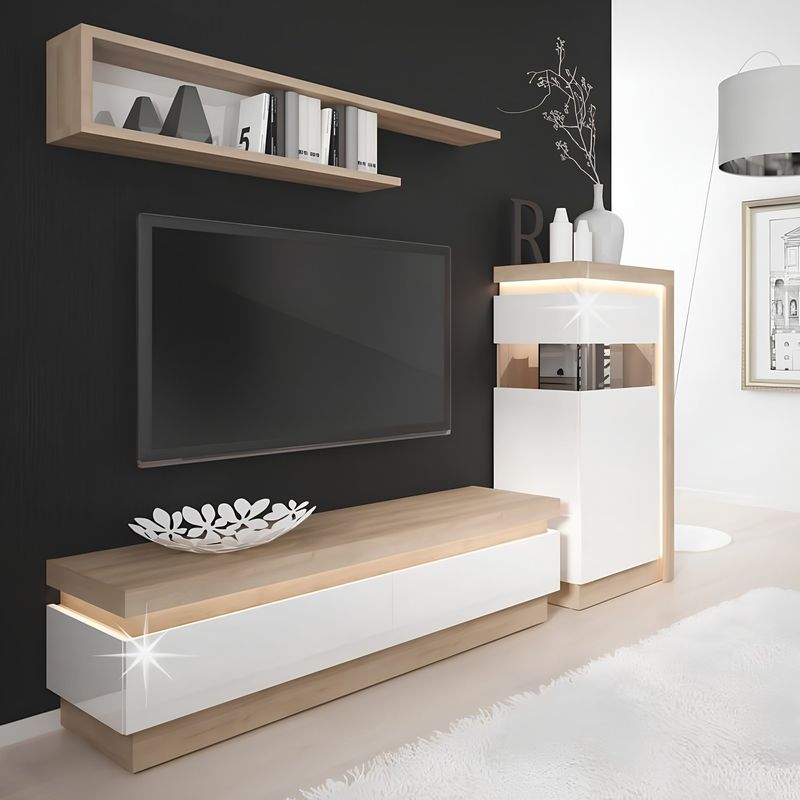 Casa si Gradina - Mobilier - Biblioteci si rafturi - Rafturi - Polita LYOP03, stejar riviera/alb cu luciu extra ridicat, LEONARDO - Infinity.ro