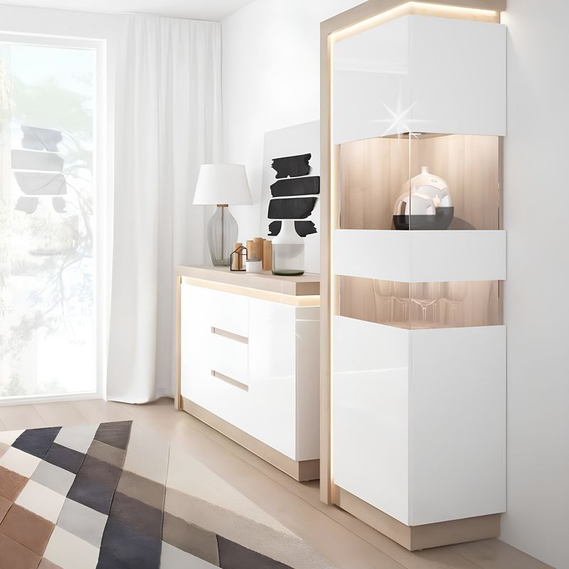 Casa si Gradina - Mobilier - Comode si corpuri - Comode - Scrin LYOK01, stejar riviera/alb cu luciu extra ridicat, LEONARDO - Infinity.ro