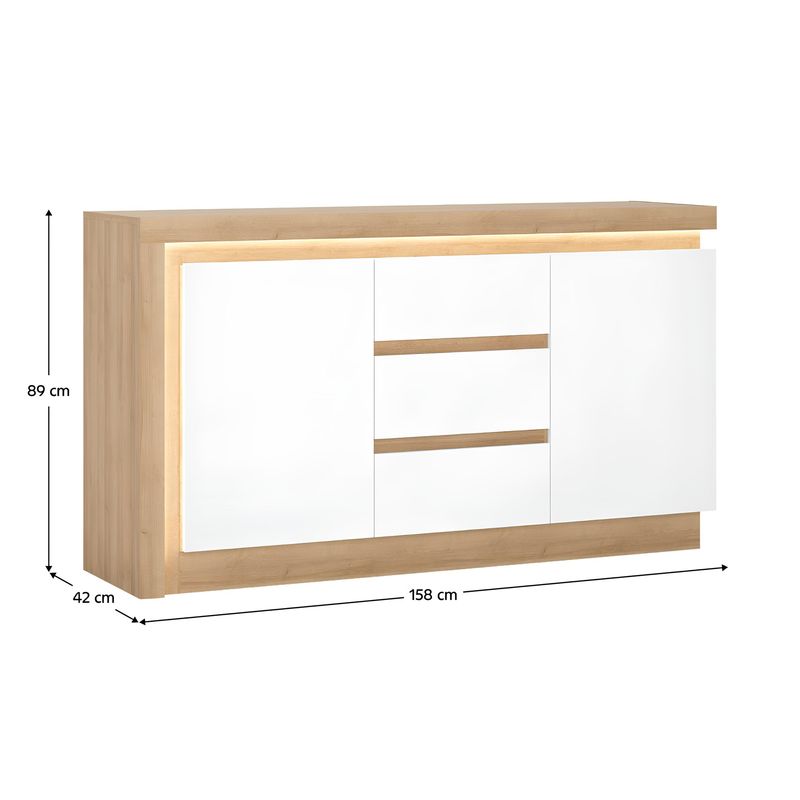 Casa si Gradina - Mobilier - Comode si corpuri - Comode - Scrin LYOK01, stejar riviera/alb cu luciu extra ridicat, LEONARDO - Infinity.ro