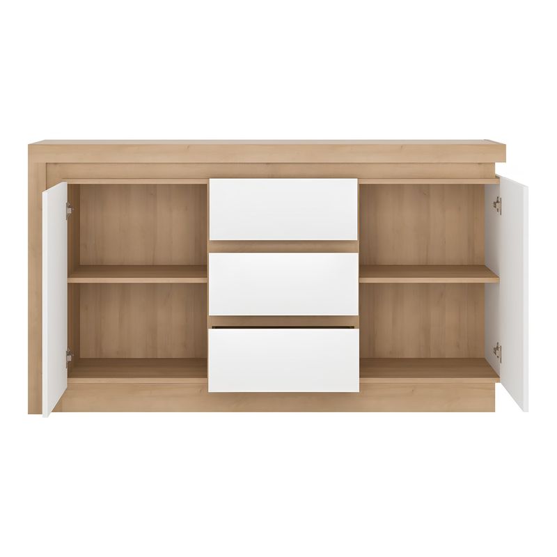 Casa si Gradina - Mobilier - Comode si corpuri - Comode - Scrin LYOK01, stejar riviera/alb cu luciu extra ridicat, LEONARDO - Infinity.ro