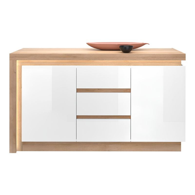 Casa si Gradina - Mobilier - Comode si corpuri - Comode - Scrin LYOK01, stejar riviera/alb cu luciu extra ridicat, LEONARDO - Infinity.ro