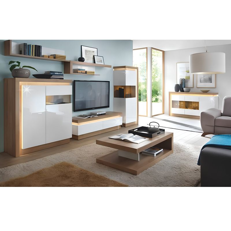 Casa si Gradina - Mobilier - Comode si corpuri - Comode - Scrin LYOV04P, stejar riviera/alb cu luciu extra ridicat, LEONARDO - Infinity.ro