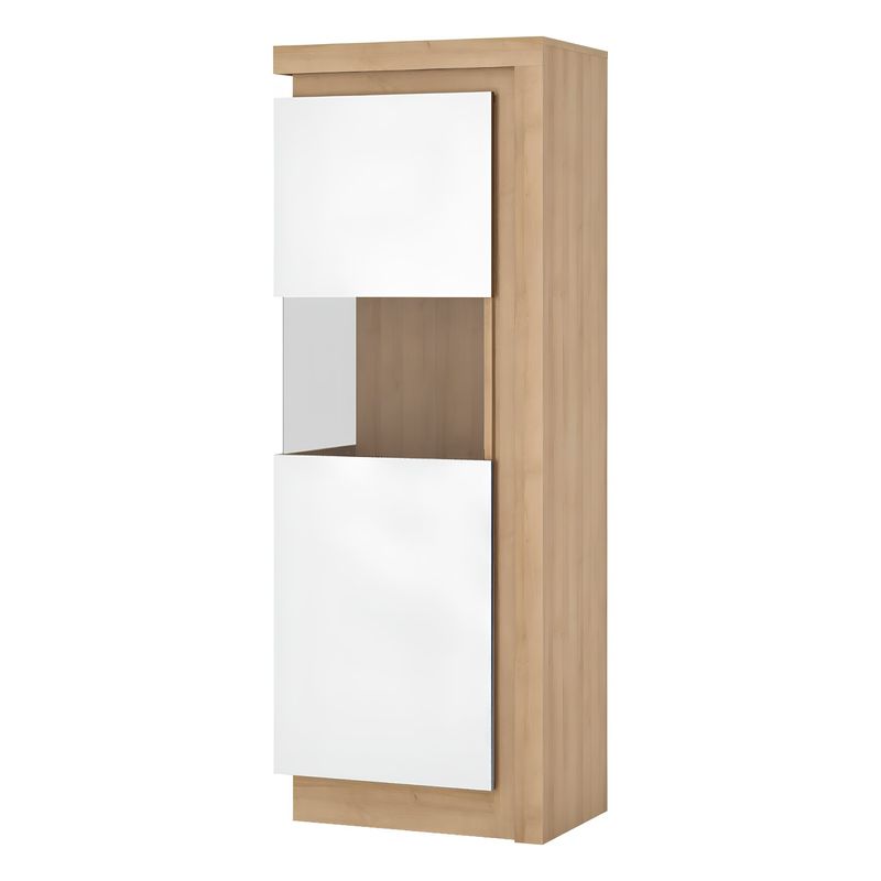 Casa si Gradina - Mobilier - Dulapuri si sifoniere - Dulapuri - Vitrina LYOV01L, stejar riviera/alb cu luciu extra ridicat, LEONARDO - Infinity.ro