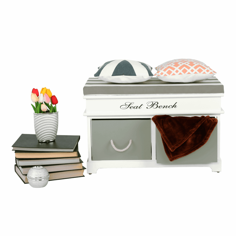 Casa si Gradina - Mobilier - Organizare si depozitare - Bancute - Banca cu  perna, 2 sertare, alb/gri, SEAT BENCH  2 NEW - Infinity.ro