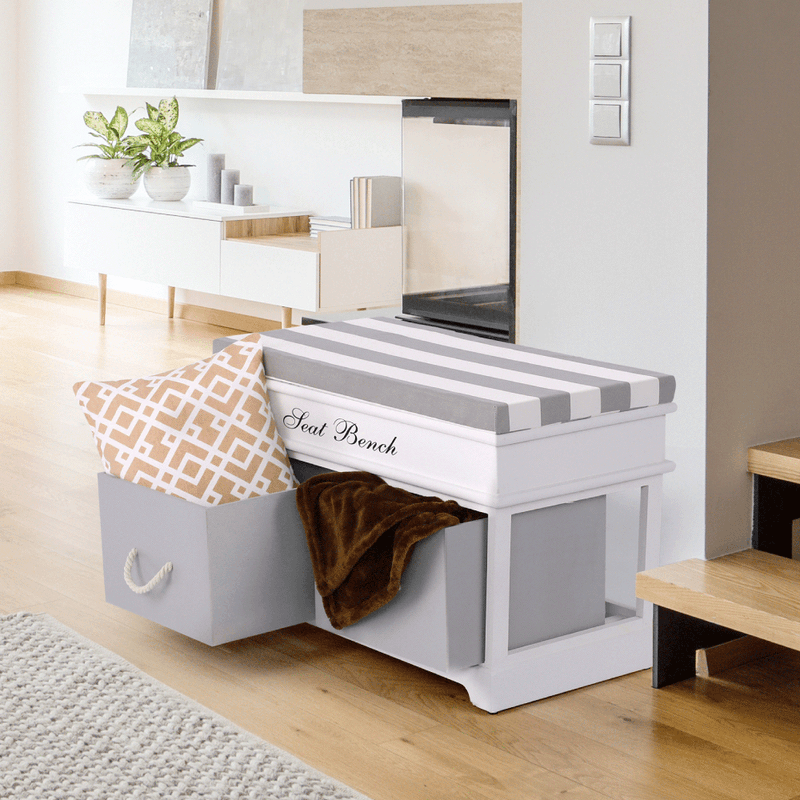 Casa si Gradina - Mobilier - Organizare si depozitare - Bancute - Banca cu  perna, 2 sertare, alb/gri, SEAT BENCH  2 NEW - Infinity.ro