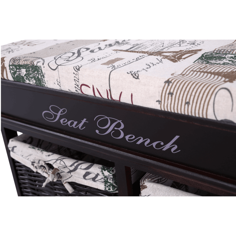 Casa si Gradina - Mobilier - Organizare si depozitare - Bancute - Banca cu  perna, 2 cosuri de rachita, maro inchis/bej/imprimeu, SEAT BENCH 3 - Infinity.ro