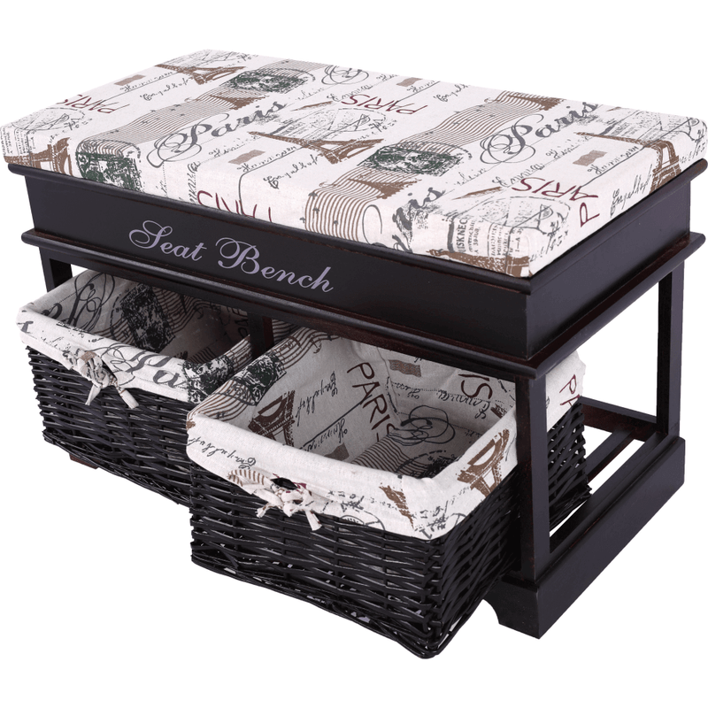 Casa si Gradina - Mobilier - Organizare si depozitare - Bancute - Banca cu  perna, 2 cosuri de rachita, maro inchis/bej/imprimeu, SEAT BENCH 3 - Infinity.ro