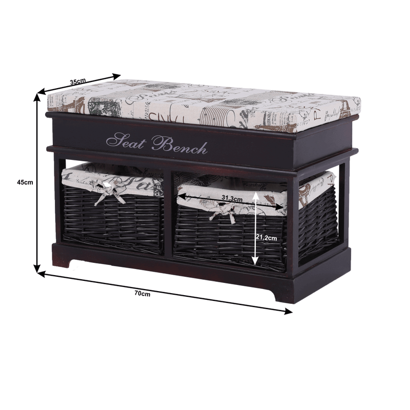Casa si Gradina - Mobilier - Organizare si depozitare - Bancute - Banca cu  perna, 2 cosuri de rachita, maro inchis/bej/imprimeu, SEAT BENCH 3 - Infinity.ro