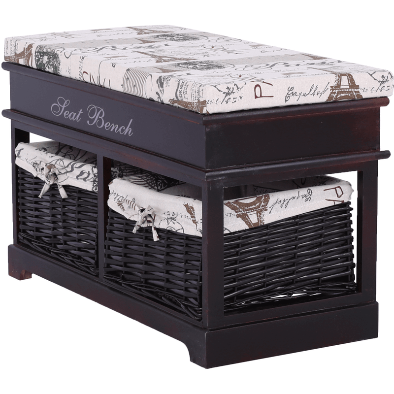 Casa si Gradina - Mobilier - Organizare si depozitare - Bancute - Banca cu  perna, 2 cosuri de rachita, maro inchis/bej/imprimeu, SEAT BENCH 3 - Infinity.ro