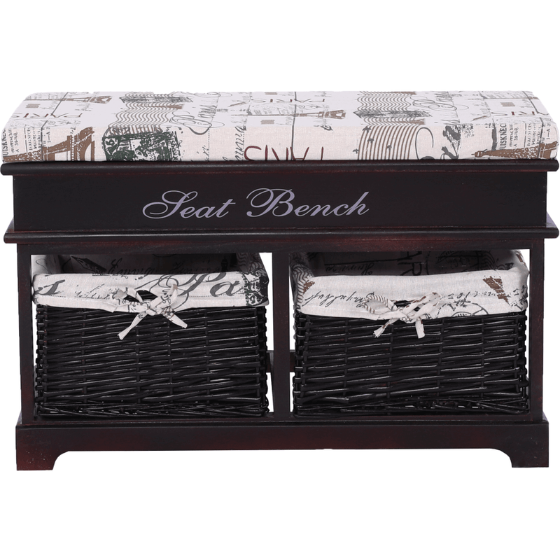 Casa si Gradina - Mobilier - Organizare si depozitare - Bancute - Banca cu  perna, 2 cosuri de rachita, maro inchis/bej/imprimeu, SEAT BENCH 3 - Infinity.ro