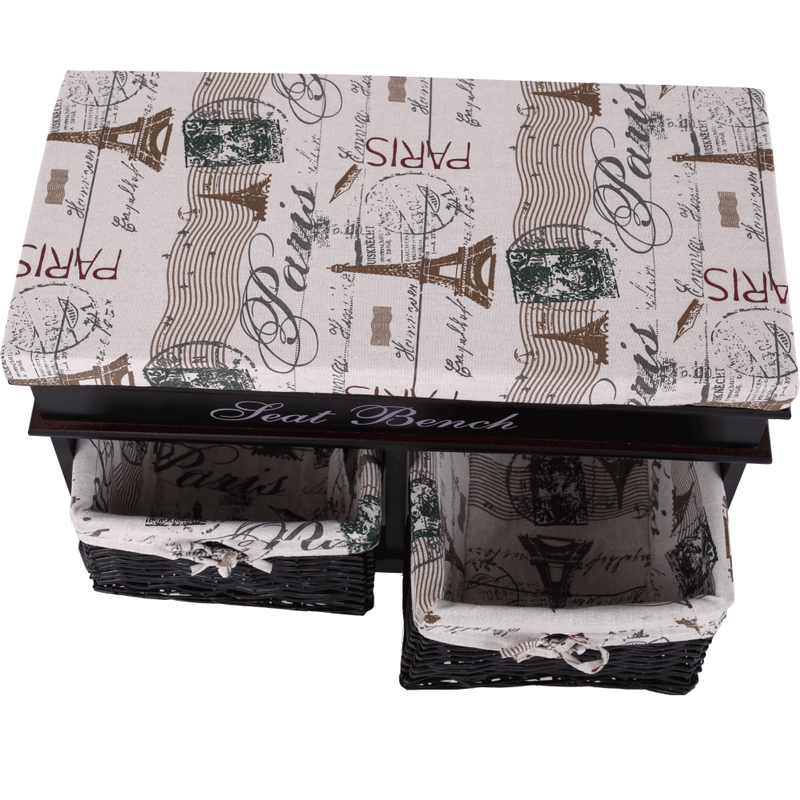 Casa si Gradina - Mobilier - Organizare si depozitare - Bancute - Banca cu  perna, 2 cosuri de rachita, maro inchis/bej/imprimeu, SEAT BENCH 3 - Infinity.ro