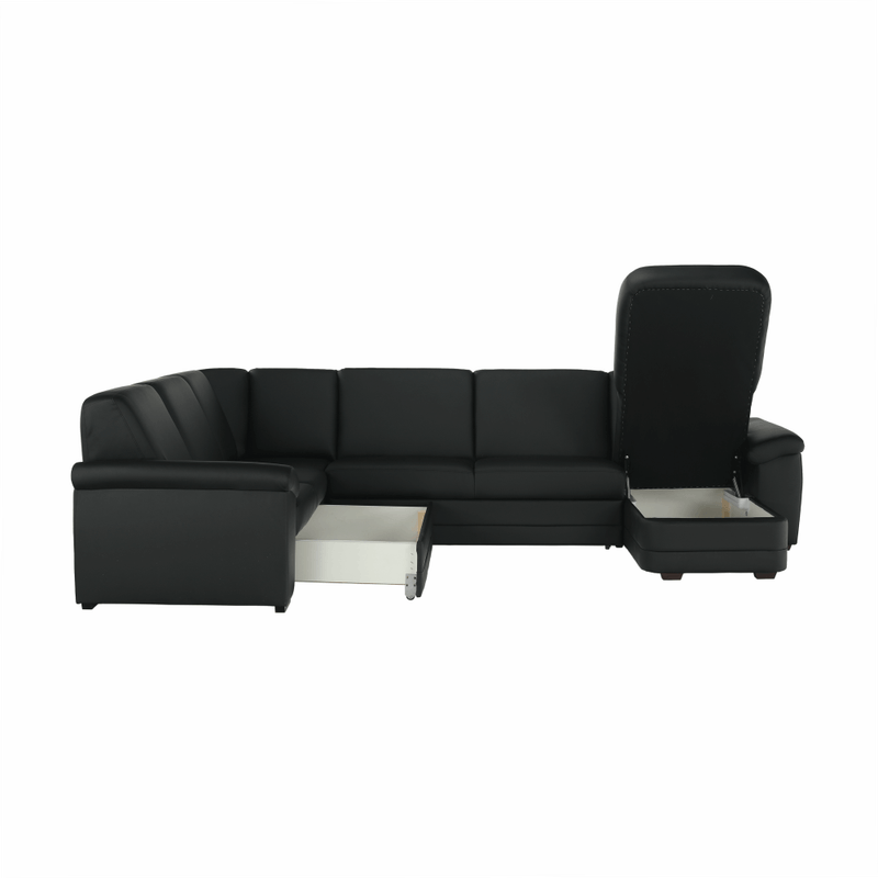 Casa si Gradina - Mobilier - Canapele si coltare - Coltare - Coltar in forma de U, piele ecologica neagra, model dreapta, BITER U - Infinity.ro