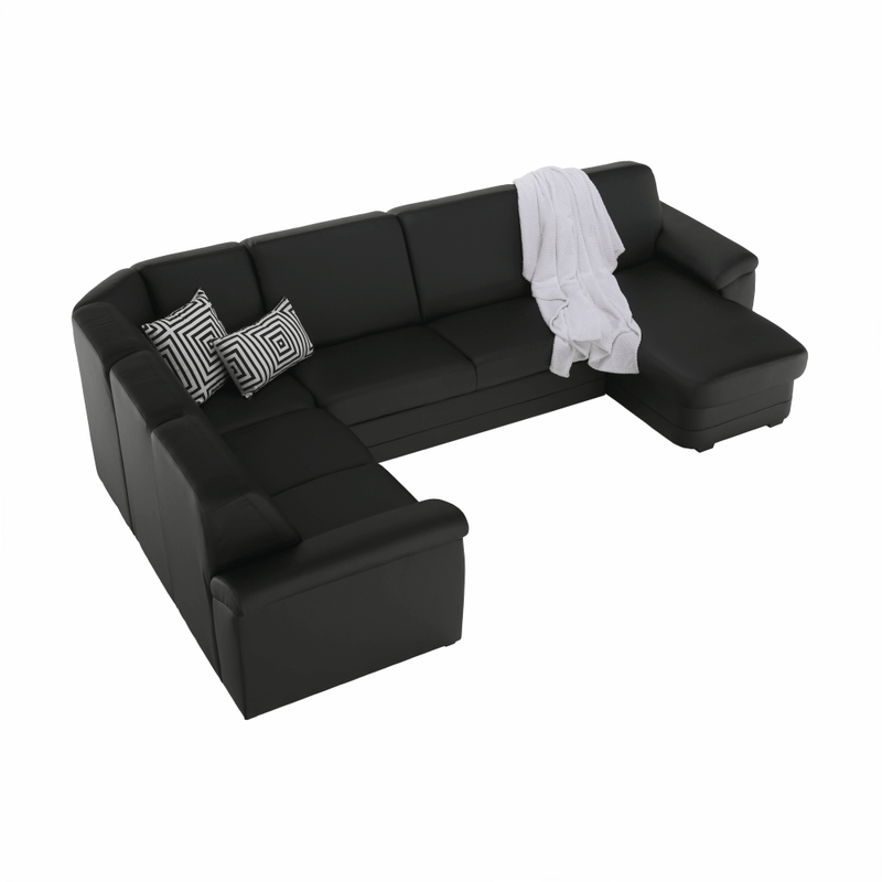 Casa si Gradina - Mobilier - Canapele si coltare - Coltare - Coltar in forma de U, piele ecologica neagra, model dreapta, BITER U - Infinity.ro