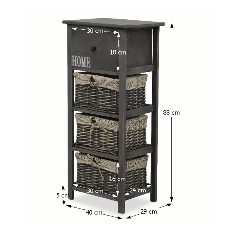 Casa si Gradina - Mobilier - Comode si corpuri - Comode - Comoda, 3 cosuri, 1 sertar, gri maroniu, DARKIE 3 - Infinity.ro
