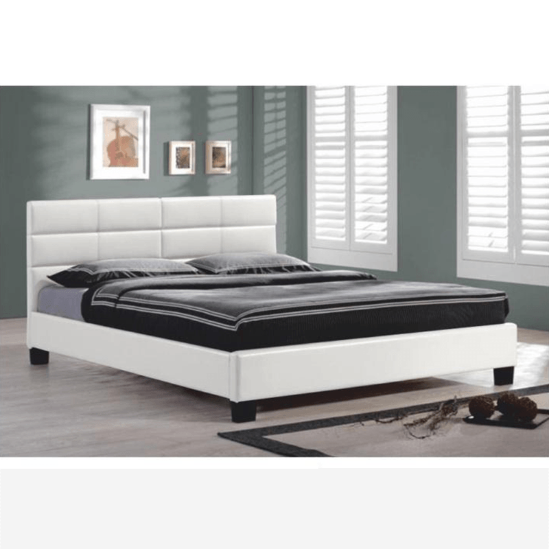 Casa si Gradina - Mobilier - Paturi si accesorii - Paturi - Pat matrimonial cu somiera, 160x200, piele eco alba, MIKEL - Infinity.ro