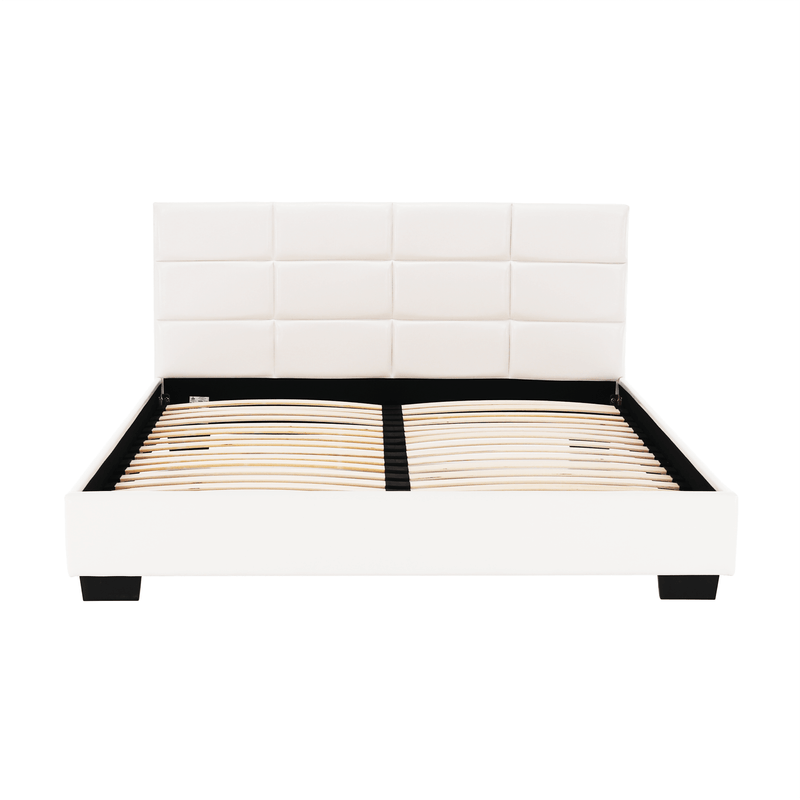 Casa si Gradina - Mobilier - Paturi si accesorii - Paturi - Pat matrimonial cu somiera, 160x200, piele eco alba, MIKEL - Infinity.ro