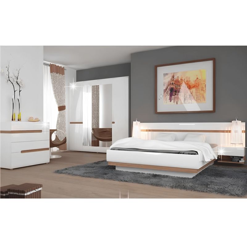 Casa si Gradina - Mobilier - Comode si corpuri - Comode - comoda, stralucire extra alba HG/stejar sonoma inchis, LYNATET TYP 44 - Infinity.ro