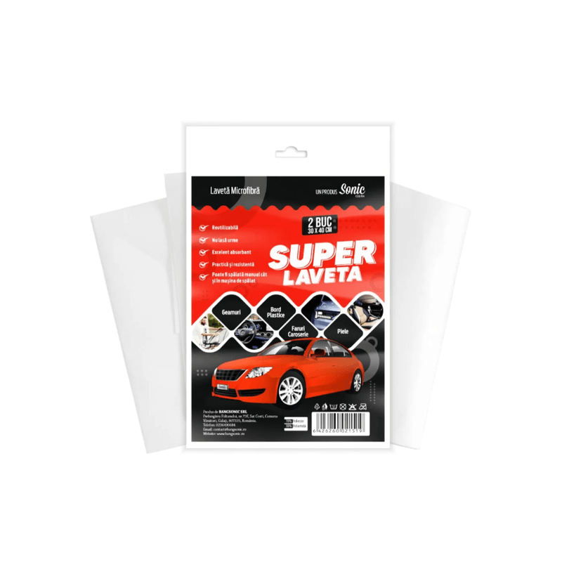 Auto si Moto - Intretinere auto - Produse curatare auto - Super laveta auto Sonic Clean , 2 bucati 30x 40 cm - Infinity.ro
