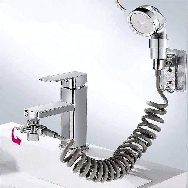 Casa si Gradina - Sanitare - Cazi si cabine de dus - Coloane si seturi de dus - Set Para de dus cu presiune ridicata, Extensie robinet, Furtun flexibil spiralat, Robinet pt comutare si Suport perete - Infinity.ro