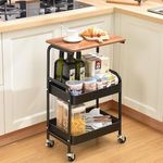 Casa si Gradina - Mobilier - Mese si birouri - Mese living - Masuta Portabila petru cafea, otel carbon, 2 polite si cu o masa de lucru, 76 x 43 x 30 cm, Negru Maro - Infinity.ro